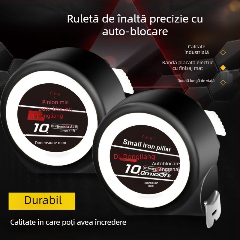 Bandă metrică de 5 m, grosime, rezistentă la uzură, precizie înaltă, blocare automată, riglă în cutie de 10 m, versiune compactă 7,5