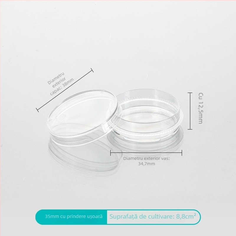 Plăci de cultură din plastic, de unică folosință, sterile, cu fund plat, cu prindere ușoară, dimensiuni 35mm, 60mm, 100mm, 150mm