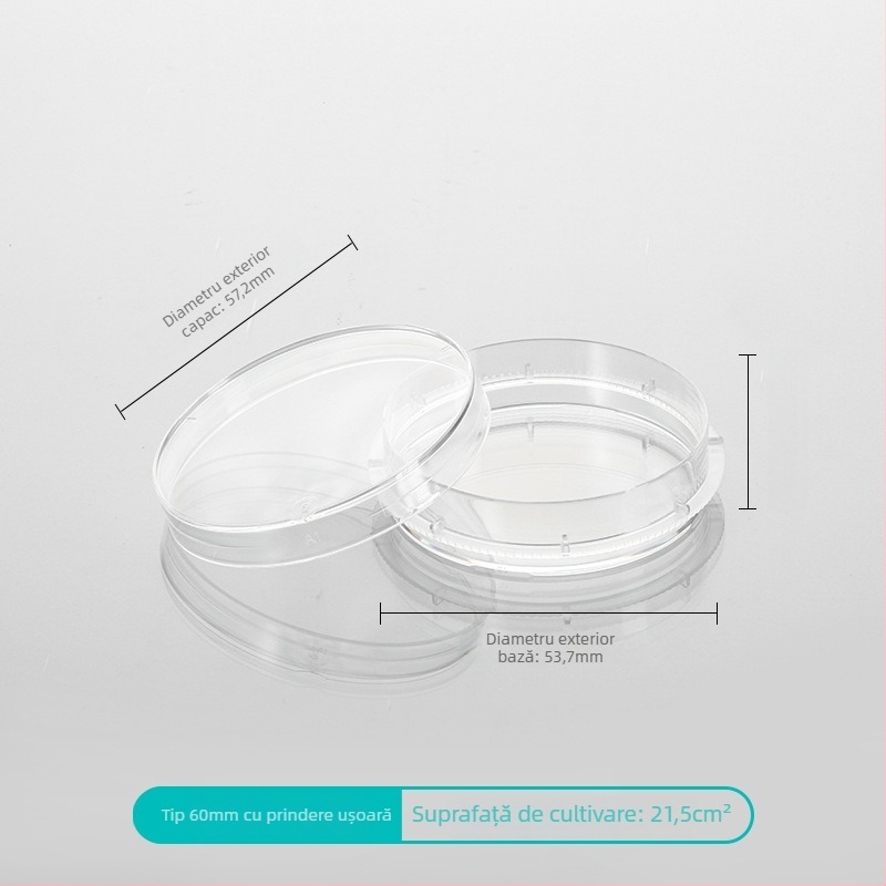Plăci de cultură din plastic, de unică folosință, sterile, cu fund plat, cu prindere ușoară, dimensiuni 35mm, 60mm, 100mm, 150mm