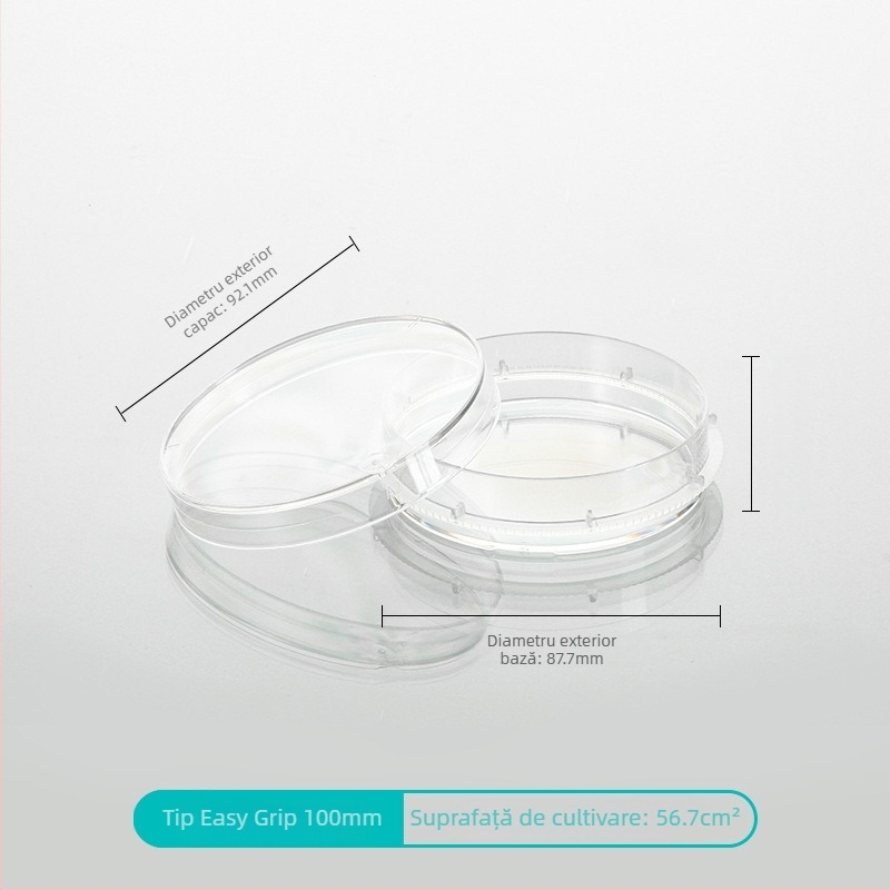 Plăci de cultură din plastic, de unică folosință, sterile, cu fund plat, cu prindere ușoară, dimensiuni 35mm, 60mm, 100mm, 150mm