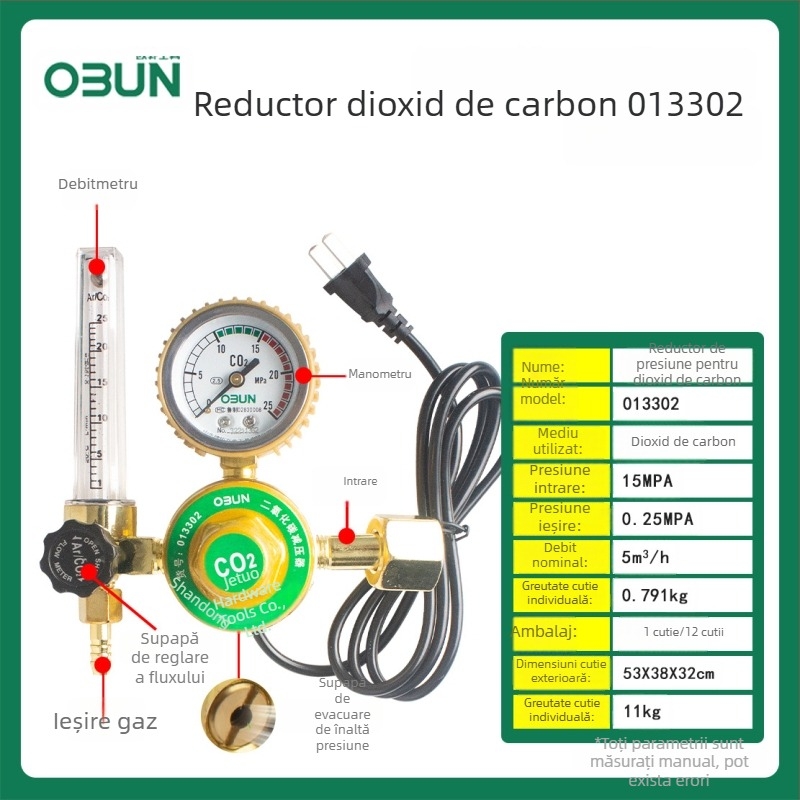 Oubang oxigenometru cu manometru de acetilenă și husă din piele, regulator rezistent la șocuri, manometru CO2 și manometru de acetilenă din cupru