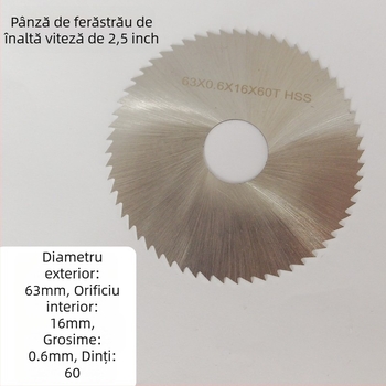 Lama de ferăstrău din aliaj HSS, diametru 2.5 inchi (63 mm), segment diamantat și disc abraziv din rășină — lamă de tăiere multifuncțională