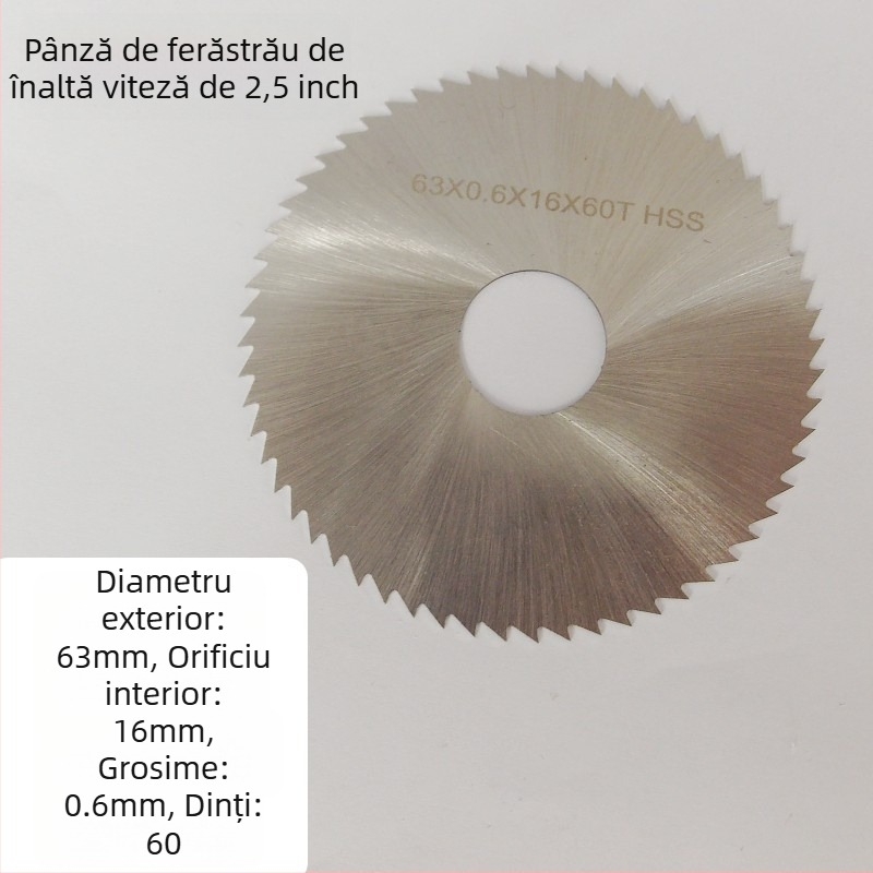 Lama de ferăstrău din aliaj HSS, diametru 2.5 inchi (63 mm), segment diamantat și disc abraziv din rășină — lamă de tăiere multifuncțională