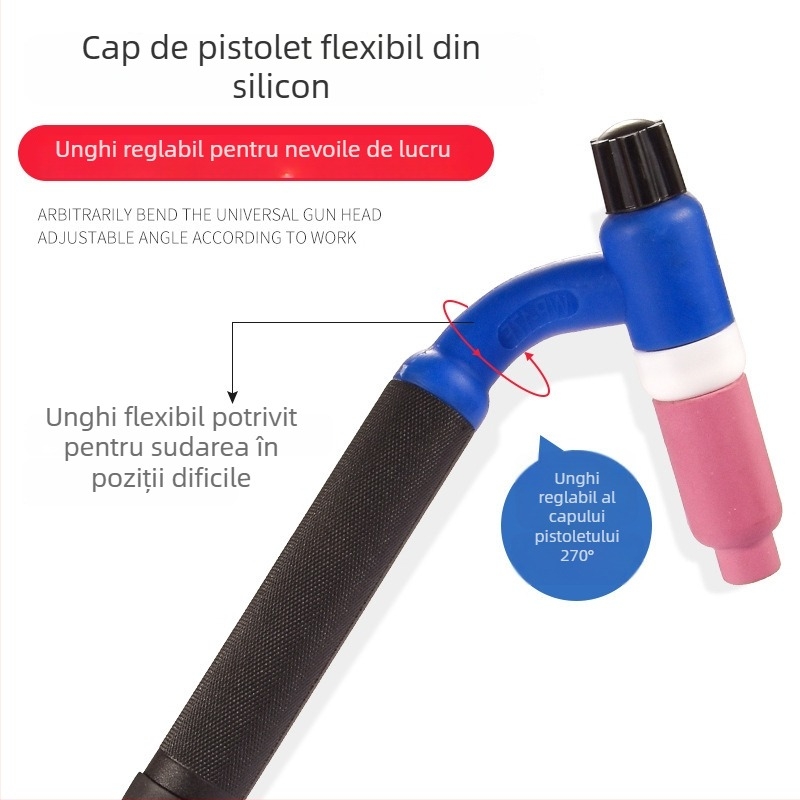WP17-1 Pistol de sudură cu arc argon, cap universal rotativ, conector din silicon cu supapă încrucișată