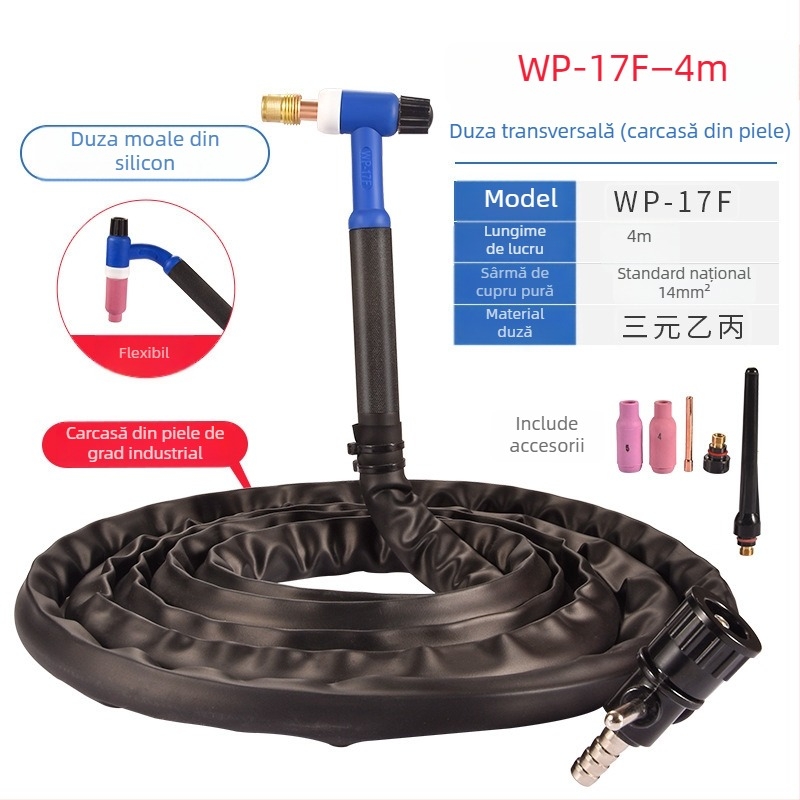 WP17-1 Pistol de sudură cu arc argon, cap universal rotativ, conector din silicon cu supapă încrucișată