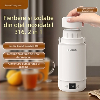 Cana electrică pentru fiert apă, pentru mașină și casă, 1 L, recipient interior din oțel inoxidabil 316, 220 V