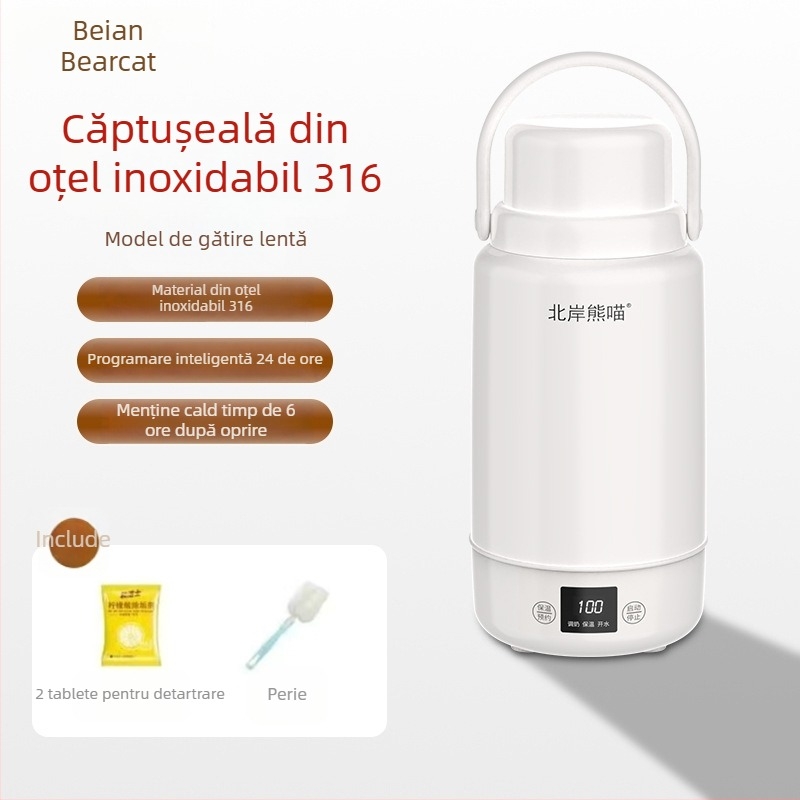 Cana electrică pentru fiert apă, pentru mașină și casă, 1 L, recipient interior din oțel inoxidabil 316, 220 V