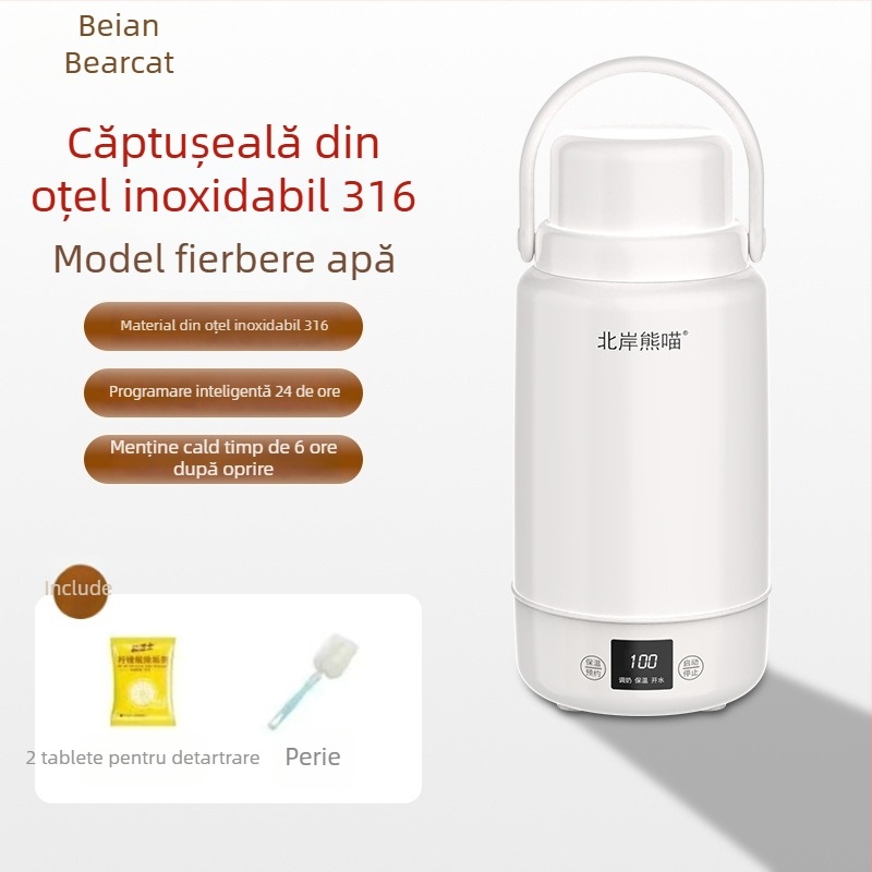Cana electrică pentru fiert apă, pentru mașină și casă, 1 L, recipient interior din oțel inoxidabil 316, 220 V