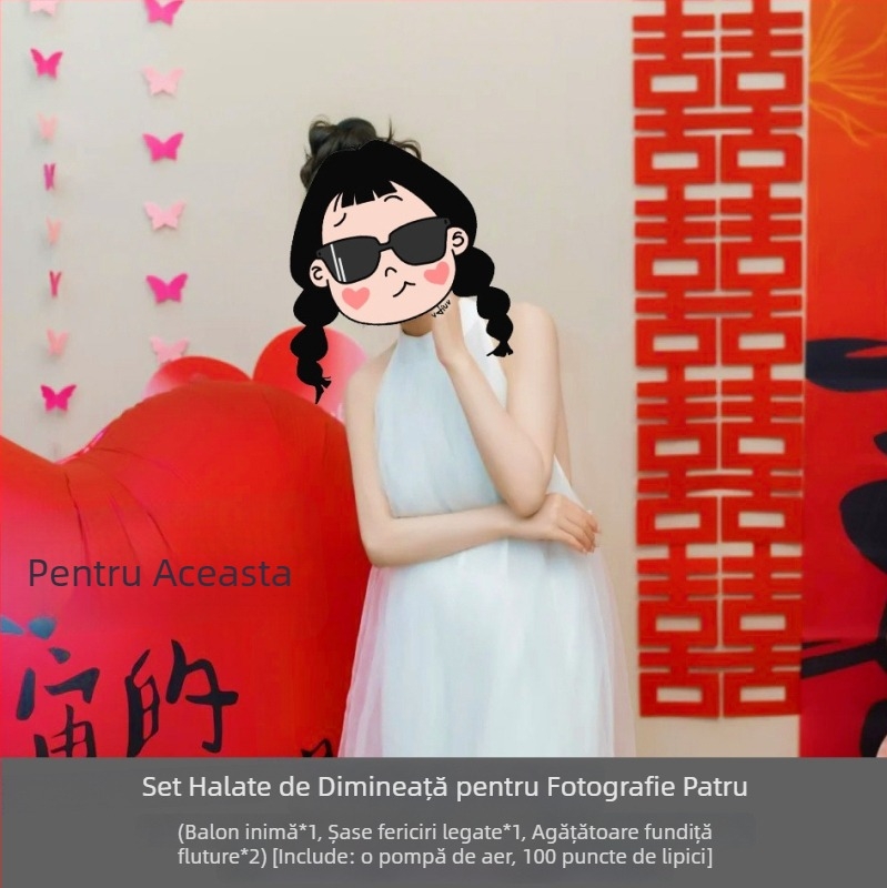 Rochie de dimineață pentru mireasă și accesorii foto pentru ședința de nuntă, decor pentru camera de nuntă, cupluri de texte de bucurie pentru logodnă și felinare cu mesaje de fericire, kit de fotografiere a miresei dimineața