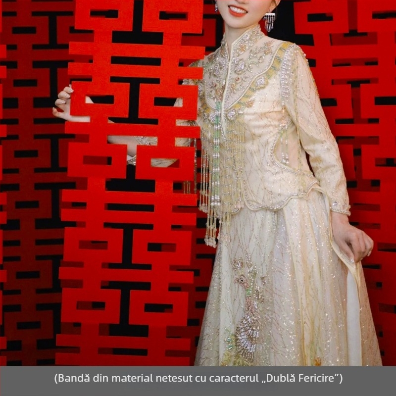 Rochie de dimineață pentru mireasă și accesorii foto pentru ședința de nuntă, decor pentru camera de nuntă, cupluri de texte de bucurie pentru logodnă și felinare cu mesaje de fericire, kit de fotografiere a miresei dimineața