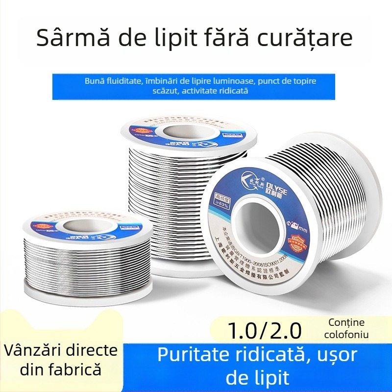 Sârmă de lipit cu nucleu de rosin, diametru 1,0/2,0 mm, activitate înaltă