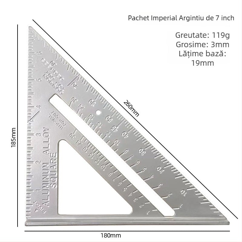 Rigla combinată ajustabilă pentru tâmplă, din oțel inoxidabil, 300 mm — include riglă triunghiulară, riglă dreaptă și riglă cu unghi drept