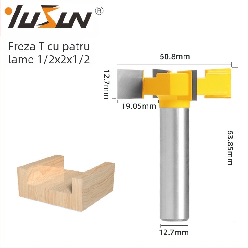 Freză Yusheng cu patru lame în formă de T pentru tâmplă — canelare și curățare a fundului