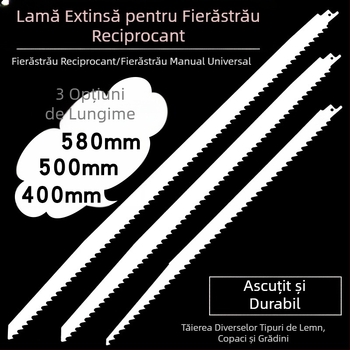 Lama de fierăstrău sabie pentru lemn, lungimi 400/500/580 mm, dinți de la gros la fin.