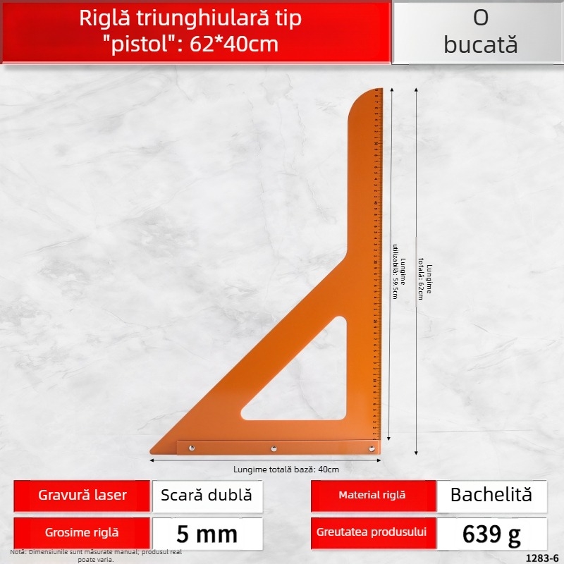 Riglă triunghi Bakelit pentru tâmplărie, precizie înaltă la unghiuri și la pătrate, placă triunghiulară mare