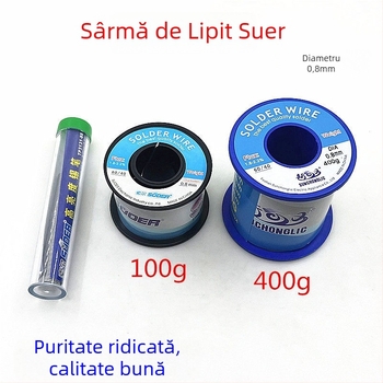 Sârmă de lipit 0,8 mm, înaltă puritate, 400 g, fără plumb, pentru uz casnic, lipire la temperatură scăzută.