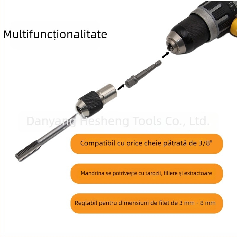 Tap Wrench reglabil cu chuck pentru M3–M12