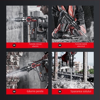 Ciocan rotopercutor electric, pentru beton; instrument electric multifuncțional, cu funcții de ciocan și găurire, pentru uz greu în casă