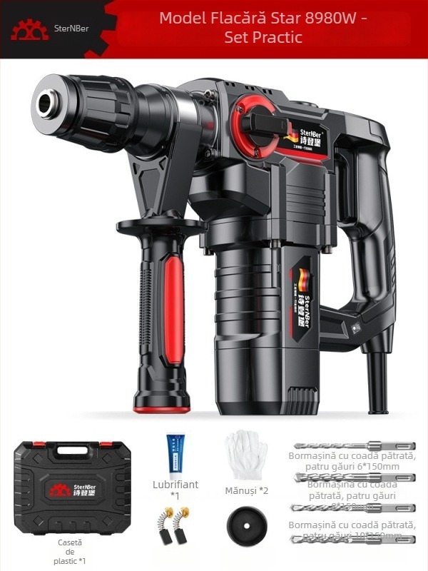 Ciocan rotopercutor electric, pentru beton; instrument electric multifuncțional, cu funcții de ciocan și găurire, pentru uz greu în casă
