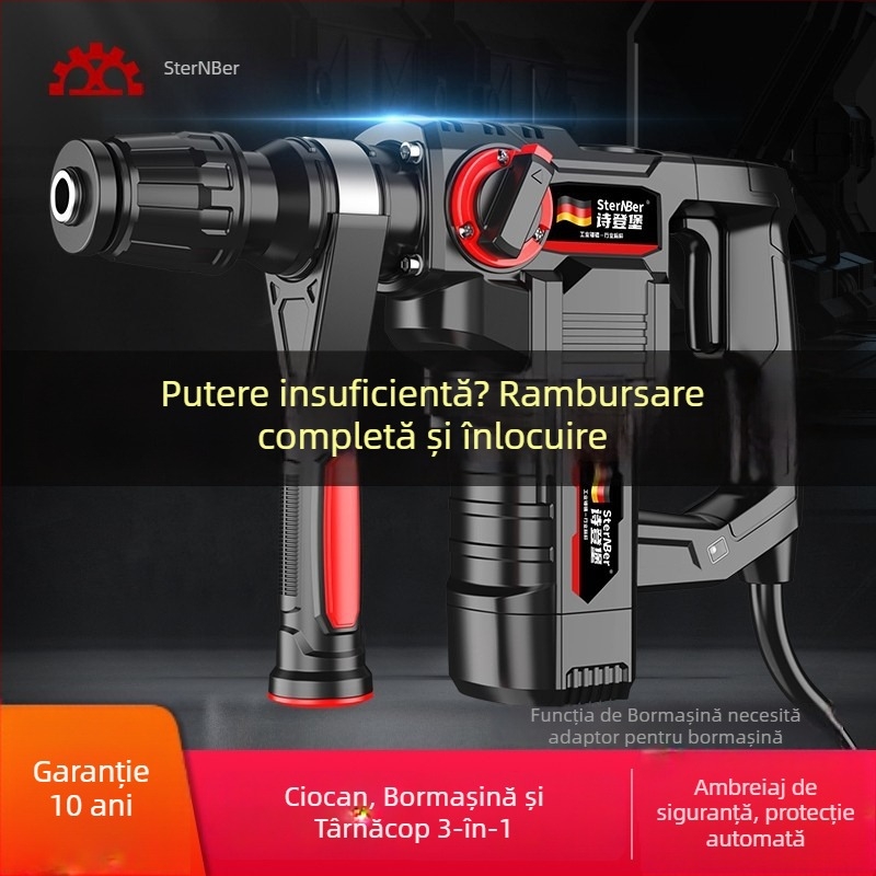 Ciocan rotopercutor electric, pentru beton; instrument electric multifuncțional, cu funcții de ciocan și găurire, pentru uz greu în casă