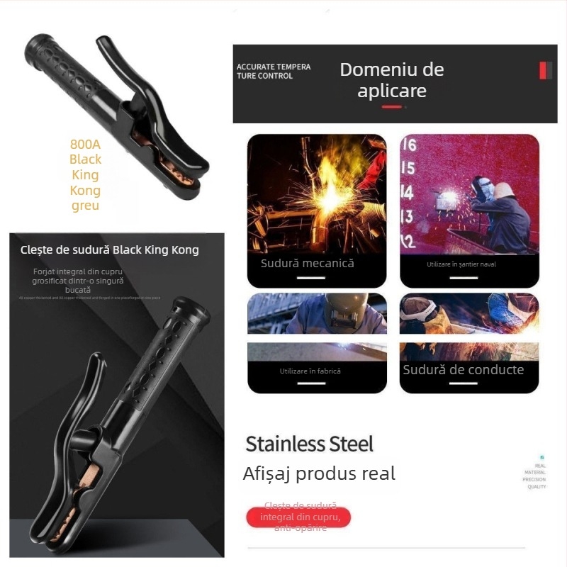 Clește de sudură cu arc Black Diamond, mâner îngroșat, rezistent la 800°C, cu cupru pur, putere mare 1000, încălzire forjată