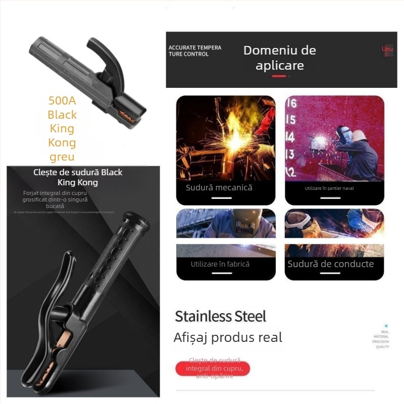 Clește de sudură cu arc Black Diamond, mâner îngroșat, rezistent la 800°C, cu cupru pur, putere mare 1000, încălzire forjată