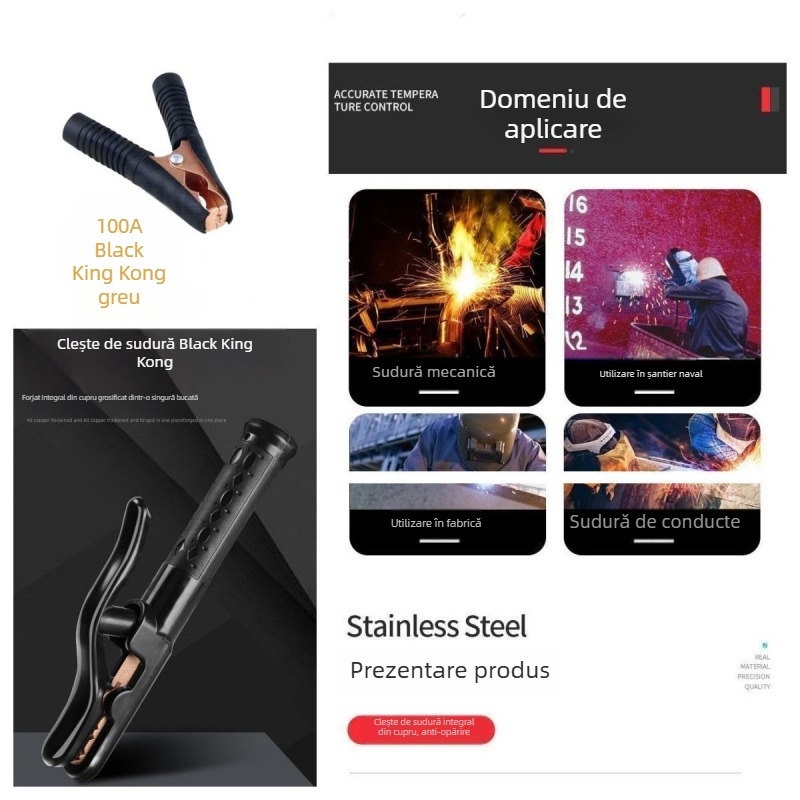 Clește de sudură cu arc Black Diamond, mâner îngroșat, rezistent la 800°C, cu cupru pur, putere mare 1000, încălzire forjată
