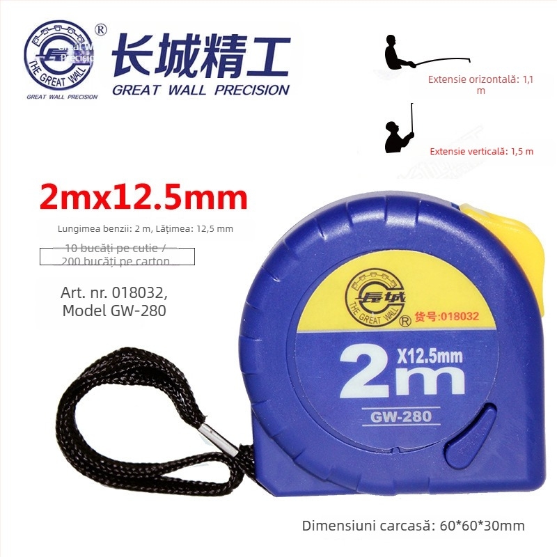 Great Wall Seiko bandă metrică din oțel, îngroșată, precizie înaltă, rezistentă la abraziune și impermeabilă, lungimi 2 m, 3 m, 5 m și 7,5 m
