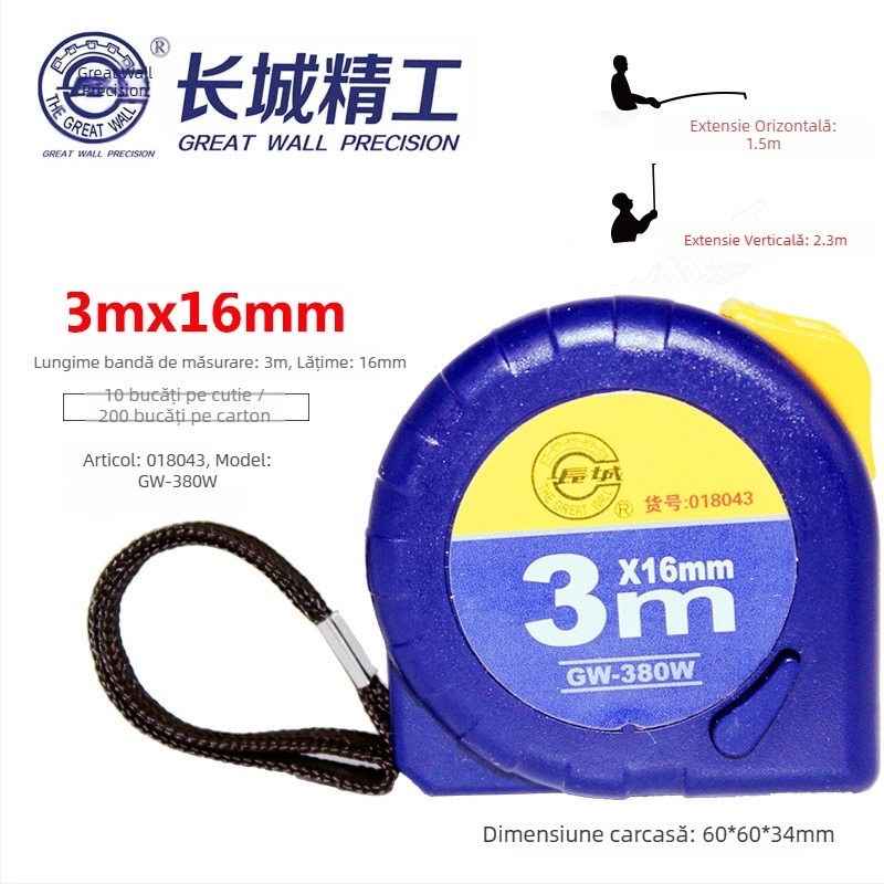 Great Wall Seiko bandă metrică din oțel, îngroșată, precizie înaltă, rezistentă la abraziune și impermeabilă, lungimi 2 m, 3 m, 5 m și 7,5 m
