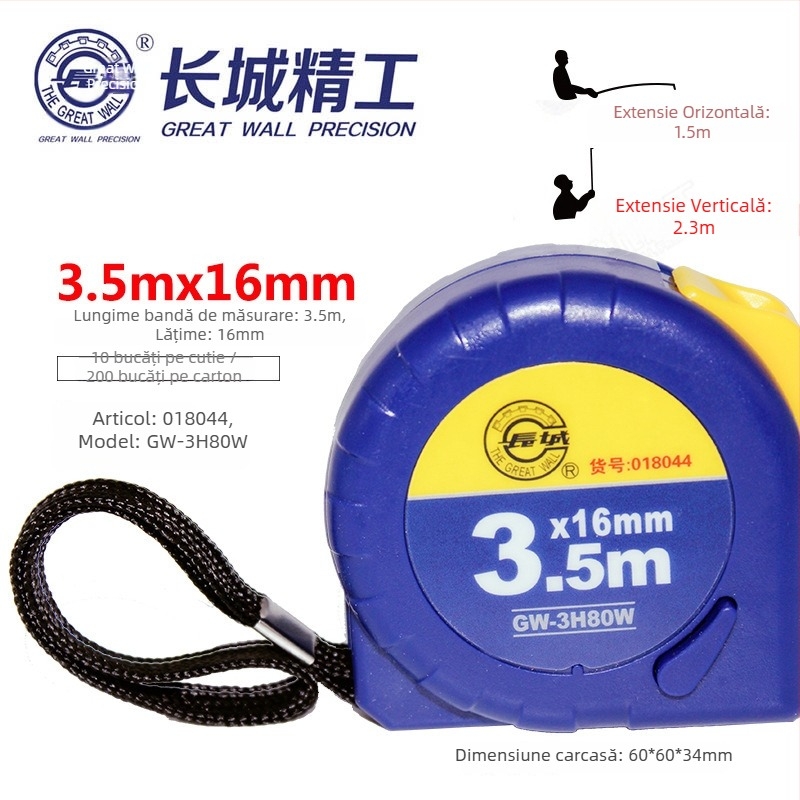 Great Wall Seiko bandă metrică din oțel, îngroșată, precizie înaltă, rezistentă la abraziune și impermeabilă, lungimi 2 m, 3 m, 5 m și 7,5 m