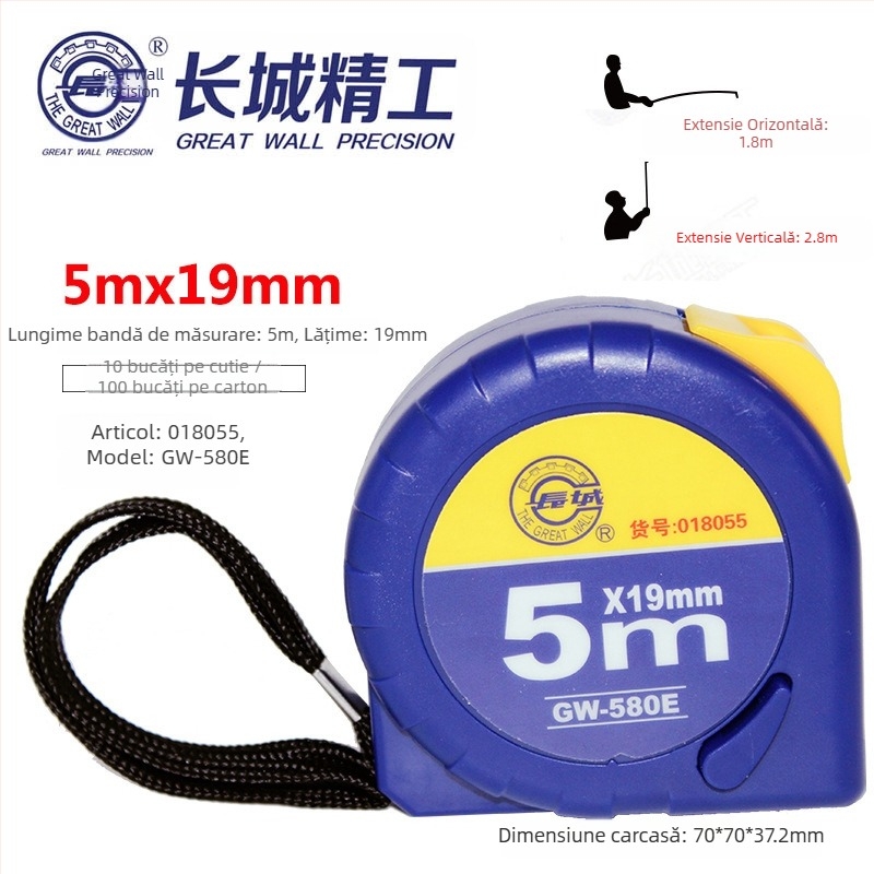 Great Wall Seiko bandă metrică din oțel, îngroșată, precizie înaltă, rezistentă la abraziune și impermeabilă, lungimi 2 m, 3 m, 5 m și 7,5 m