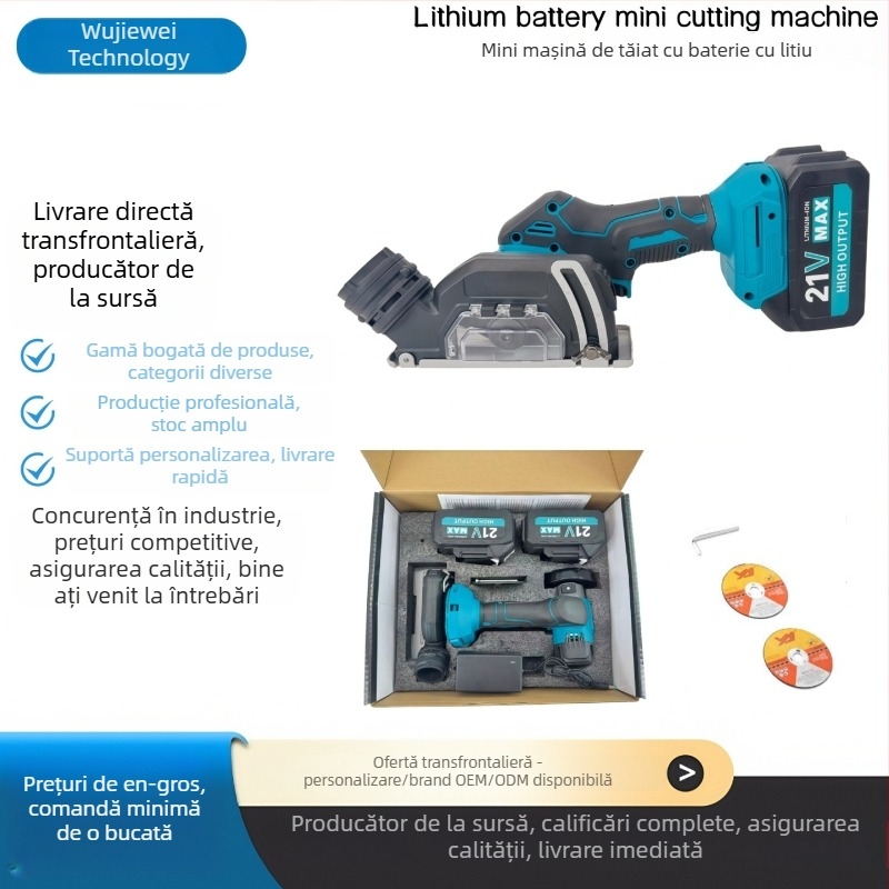 Polizor unghiular portabil cu baterie litiu, 3 inch - mini unealtă de tăiere