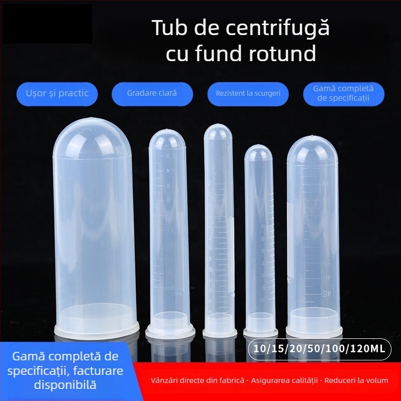 Tubă de centrifugare gradat cu capac, fund rotund, 10/15/20/50/100/120 ml