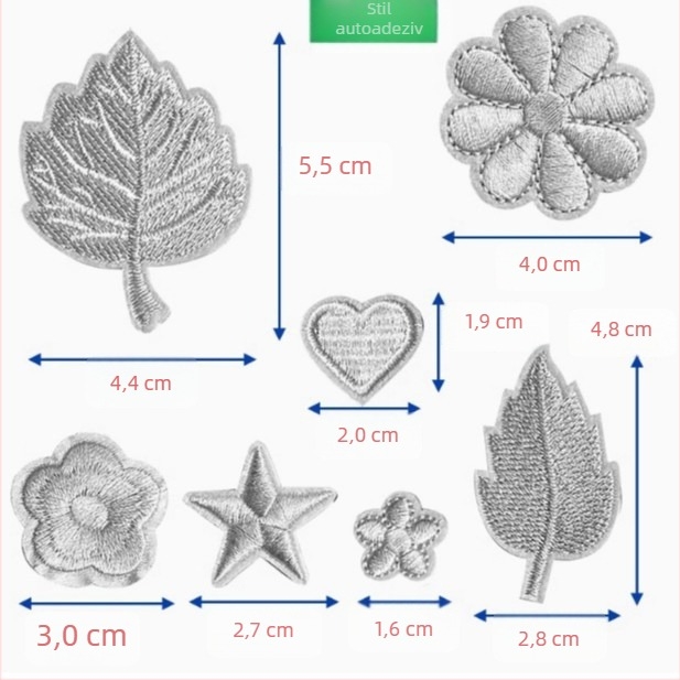 Patch brodat autoadeziv din material textil pentru reparația găurilor la geaca de puf, fără cusături
