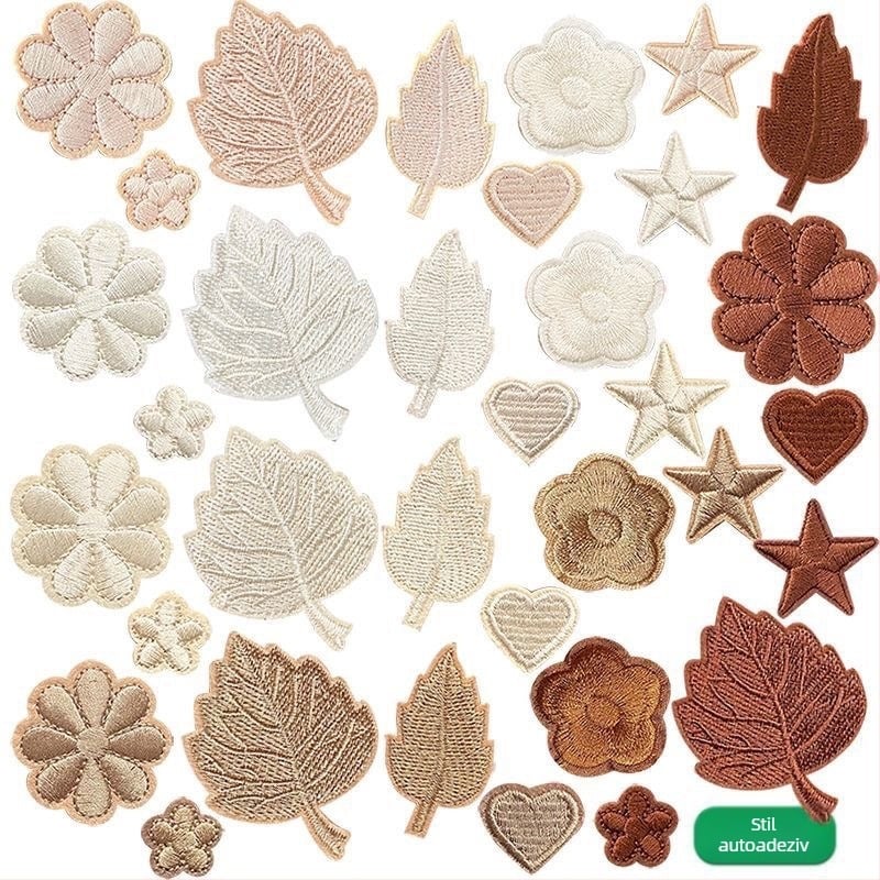 Patch brodat autoadeziv din material textil pentru reparația găurilor la geaca de puf, fără cusături