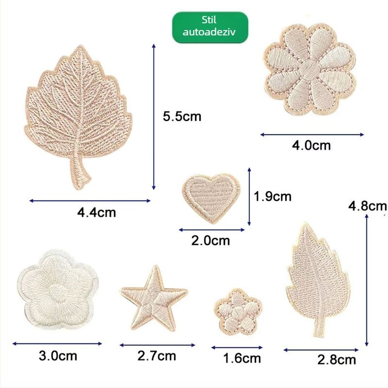 Patch brodat autoadeziv din material textil pentru reparația găurilor la geaca de puf, fără cusături