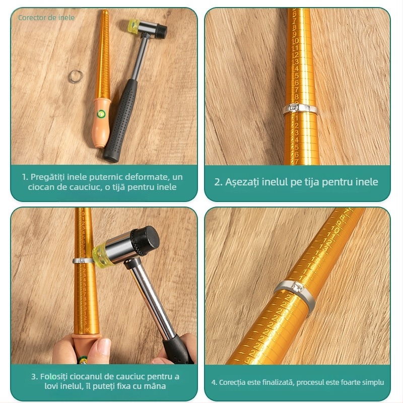 Instrument de măsurare a mărimii inelului cu etalon pentru deget și tijă de mărire a inelului
