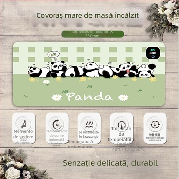 Padă încălzitoare Panda pentru mouse – covoraș de birou supradimensionat pentru computer, birou și jocuri, dimensiuni 60×30 cm, 80×30 cm sau 90×40 cm