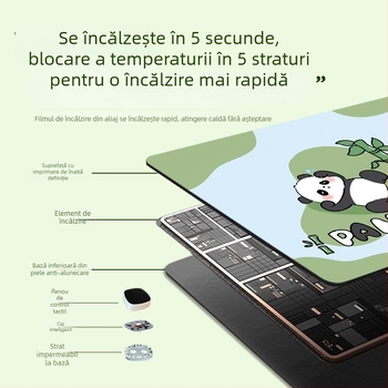 Padă încălzitoare Panda pentru mouse – covoraș de birou supradimensionat pentru computer, birou și jocuri, dimensiuni 60×30 cm, 80×30 cm sau 90×40 cm