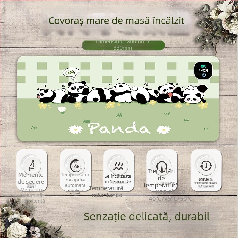 Padă încălzitoare Panda pentru mouse – covoraș de birou supradimensionat pentru computer, birou și jocuri, dimensiuni 60×30 cm, 80×30 cm sau 90×40 cm