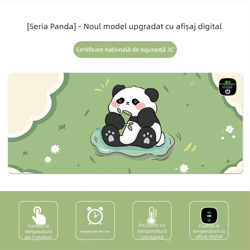 Padă încălzitoare Panda pentru mouse – covoraș de birou supradimensionat pentru computer, birou și jocuri, dimensiuni 60×30 cm, 80×30 cm sau 90×40 cm