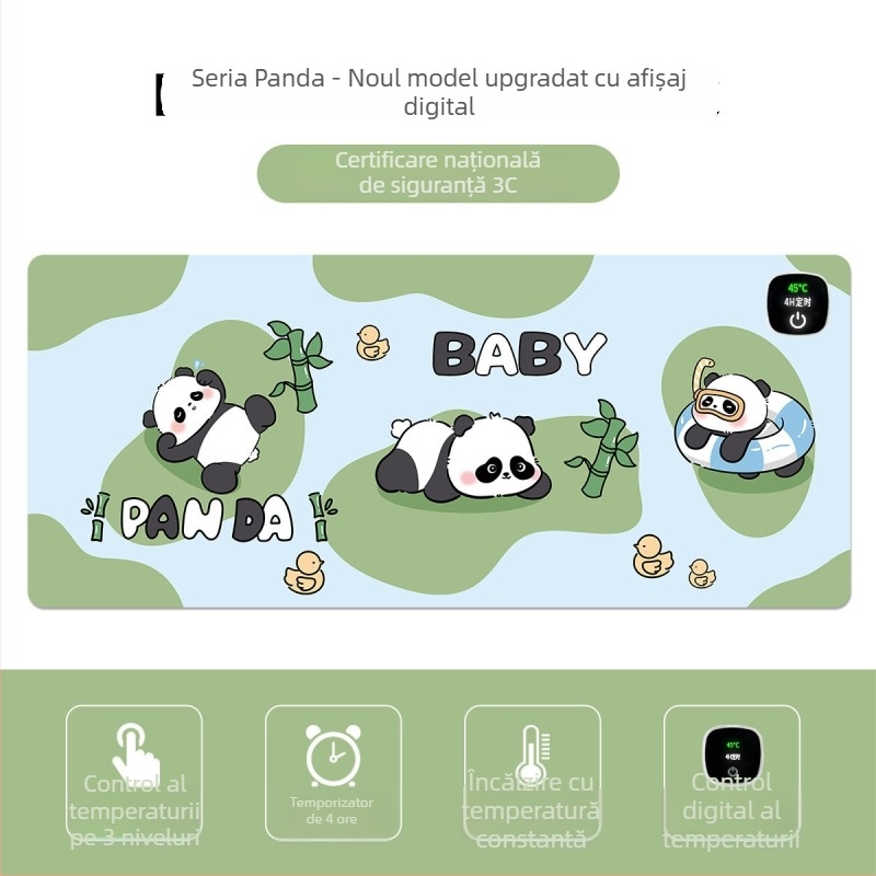 Padă încălzitoare Panda pentru mouse – covoraș de birou supradimensionat pentru computer, birou și jocuri, dimensiuni 60×30 cm, 80×30 cm sau 90×40 cm