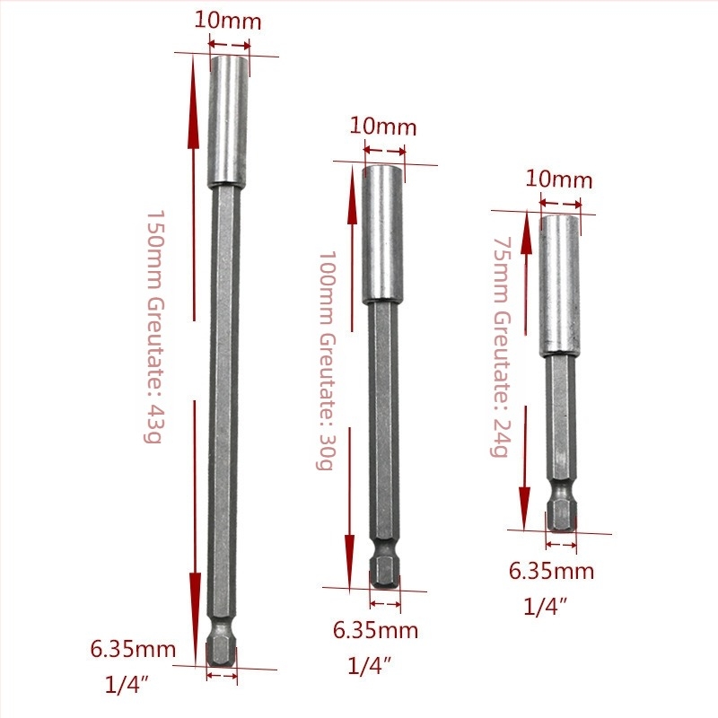 Bară magnetică de conectare pentru bituri, șurubelniță electrică, extensie pentru bormașină tip pistol, soclu 6,35 mm, adaptor rapid