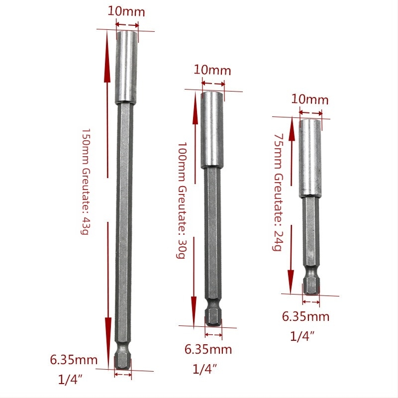 Bară magnetică de conectare pentru bituri, șurubelniță electrică, extensie pentru bormașină tip pistol, soclu 6,35 mm, adaptor rapid