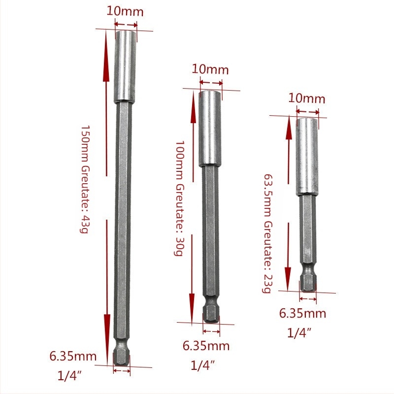 Bară magnetică de conectare pentru bituri, șurubelniță electrică, extensie pentru bormașină tip pistol, soclu 6,35 mm, adaptor rapid
