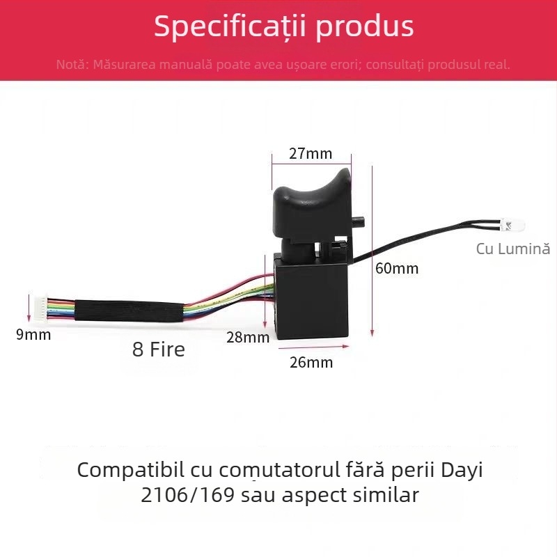 Comutator fără peri pentru cheie cu impact, 8 fire sau 9 fire, tip universal, model nou