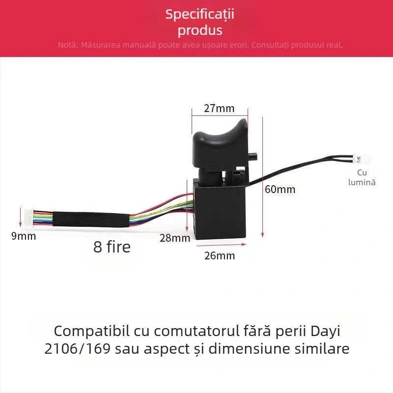 Comutator fără peri pentru cheie cu impact, 8 fire sau 9 fire, tip universal, model nou