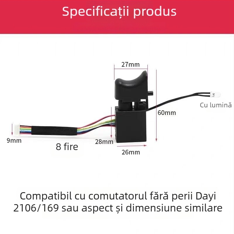 Comutator fără peri pentru cheie cu impact, 8 fire sau 9 fire, tip universal, model nou