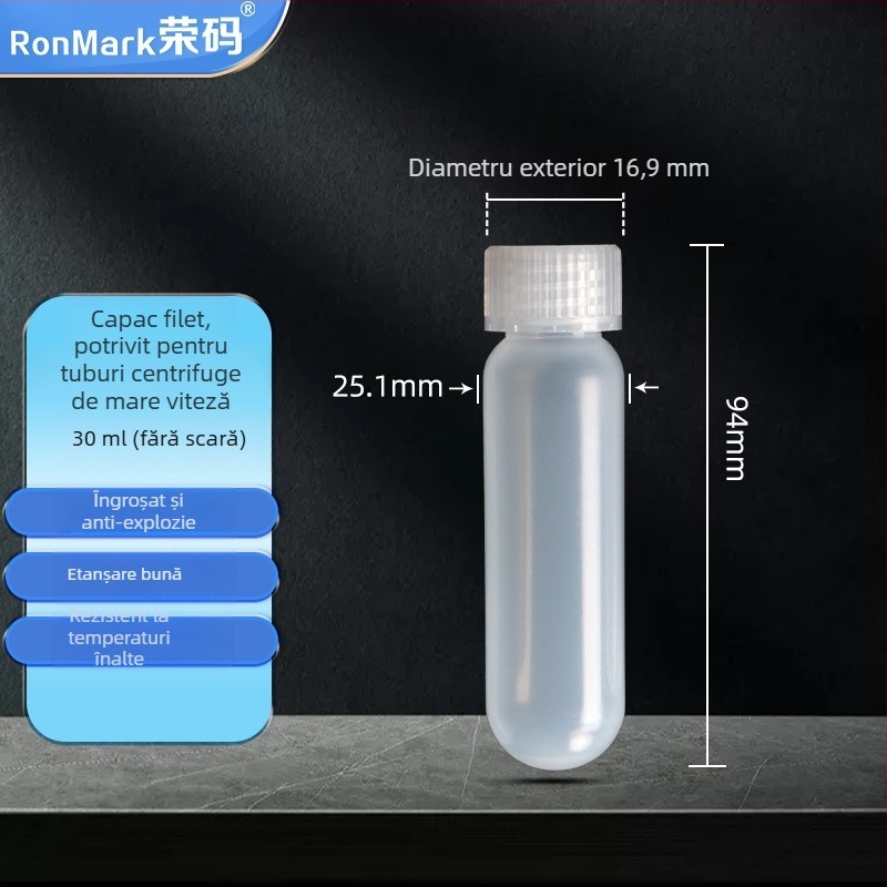 Tuburi transparente de centrifugă cu capac filet, volume 10 ml, 16 ml, 28 ml, 30 ml și 50 ml, design anti-scurgeri