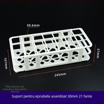 Raft din plastic pentru tuburi de test, detașabil, cu găuri de 30 mm (21) și 18 mm (44); suport pentru tuburi de centrifugă și recipiente pentru probe.